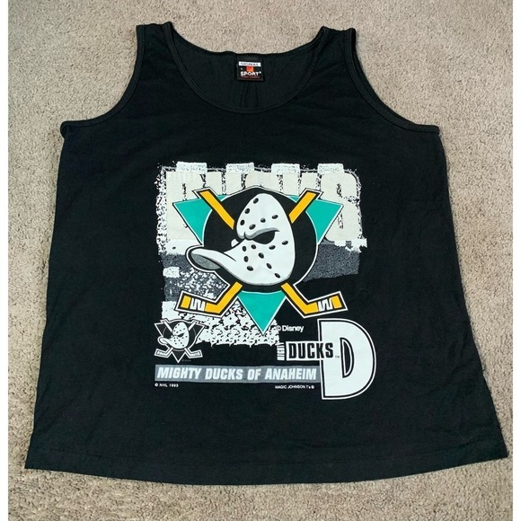 Vintage 1993 Anaheim Mighty Ducks NHL 90s Tank Top Magic Johnson T’s Mens L New - Picture 10 of 14